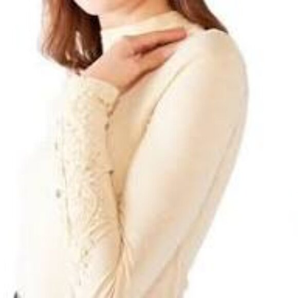 We the Free Hooked on You Mockneck Embroidered Boho Top Cream Size - Picture 1 of 16